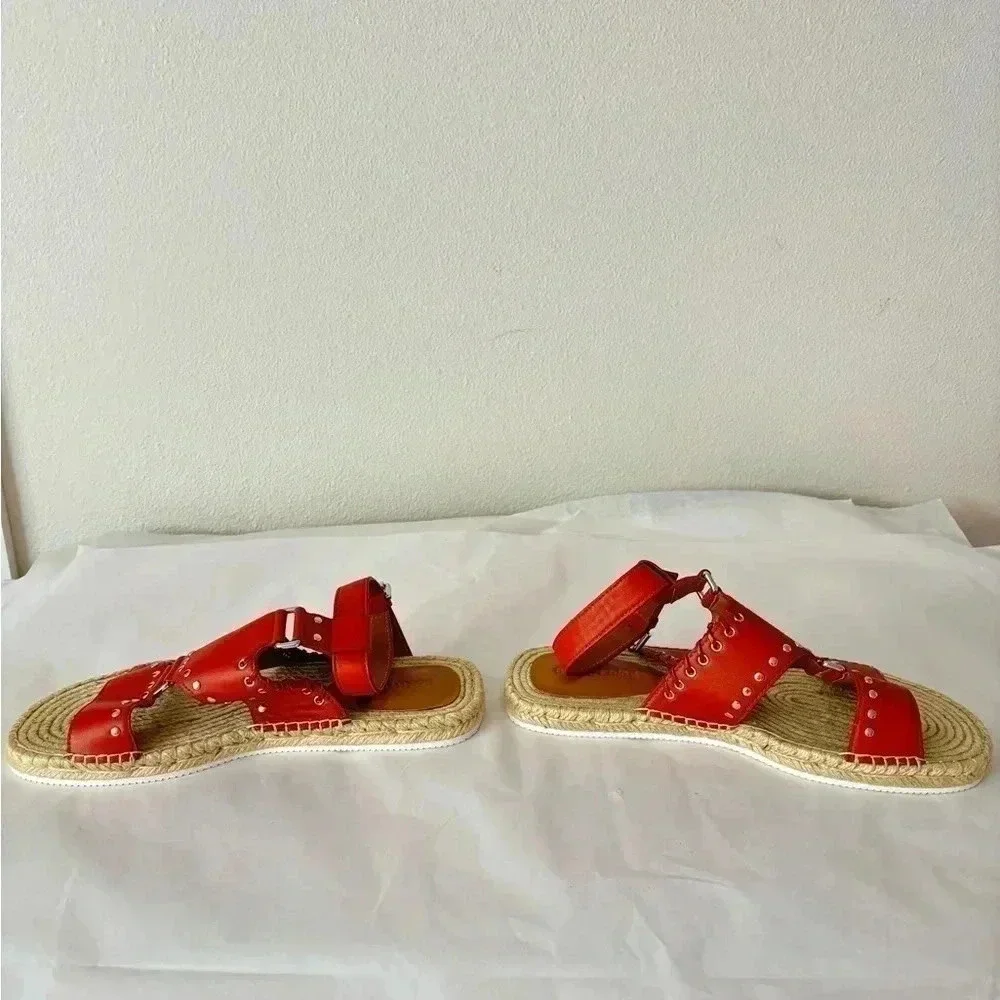 NWOT SEE BY CHLOÉ Yuna Rust Red Orange Espadrille Ankle Leather Sandals Size 8